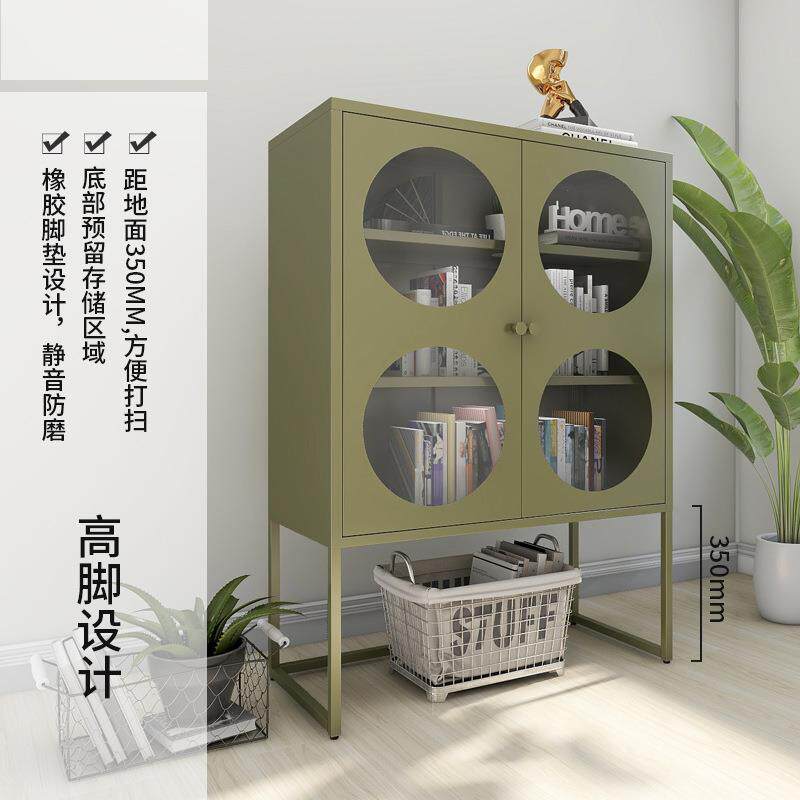 北欧储物柜展示收纳柜铁艺厨房客厅餐边置物架玻璃矮柜带门橱柜