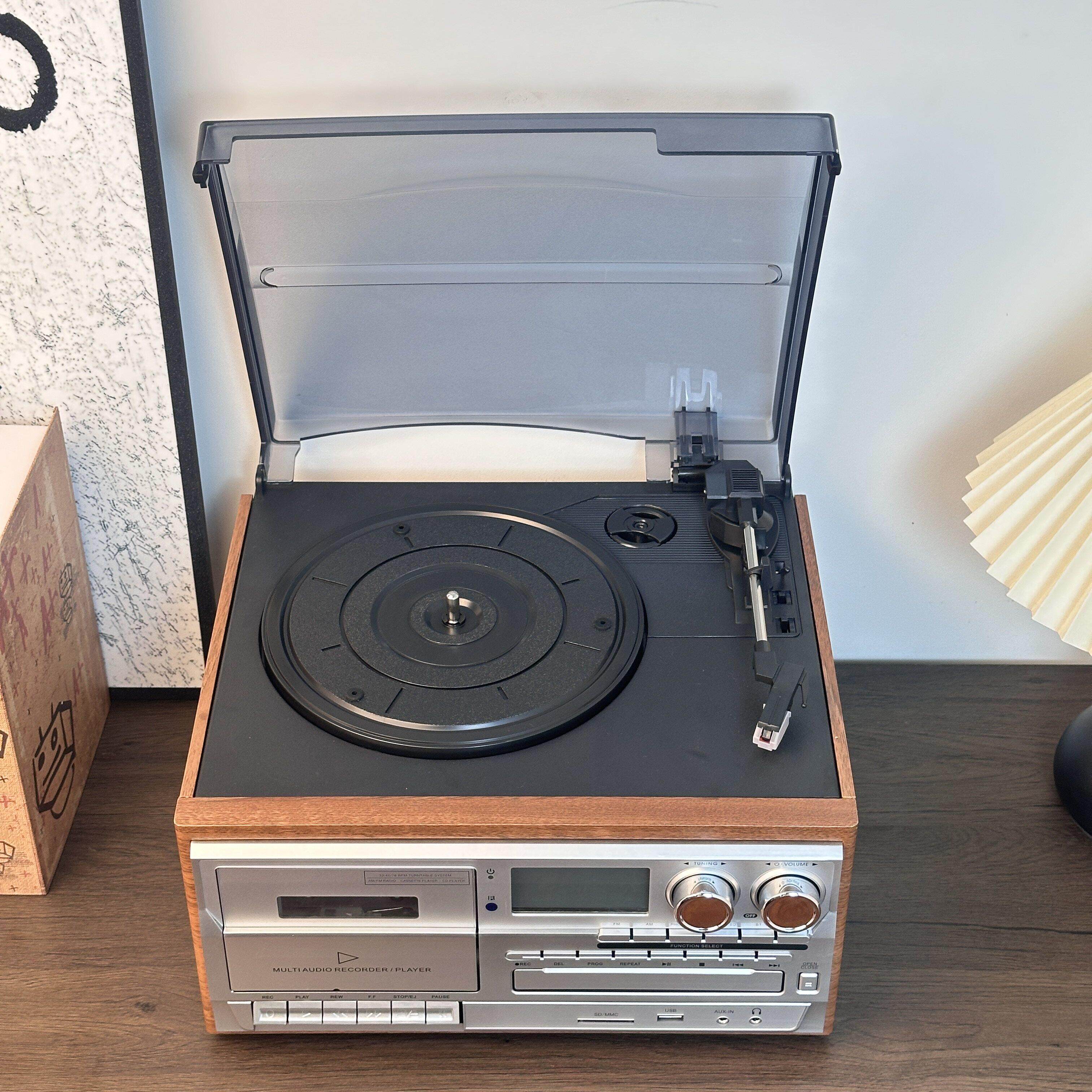 覆古黑胶唱片机家用多功能一体蓝牙音响欧式覆古留声机调频收音机