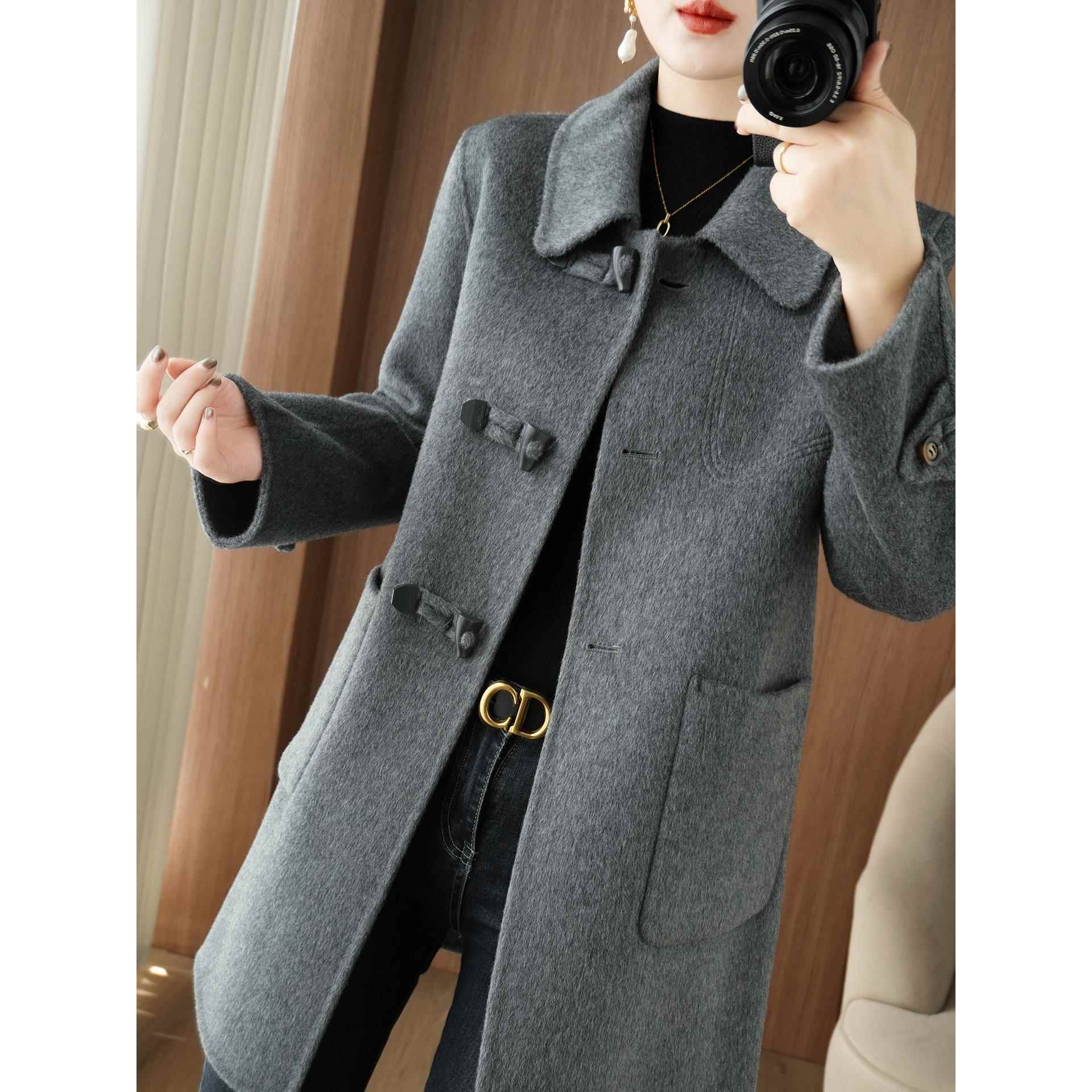 2025秋冬新款双面羊绒大衣女中长款娃娃领高端100羊毛呢大衣外套