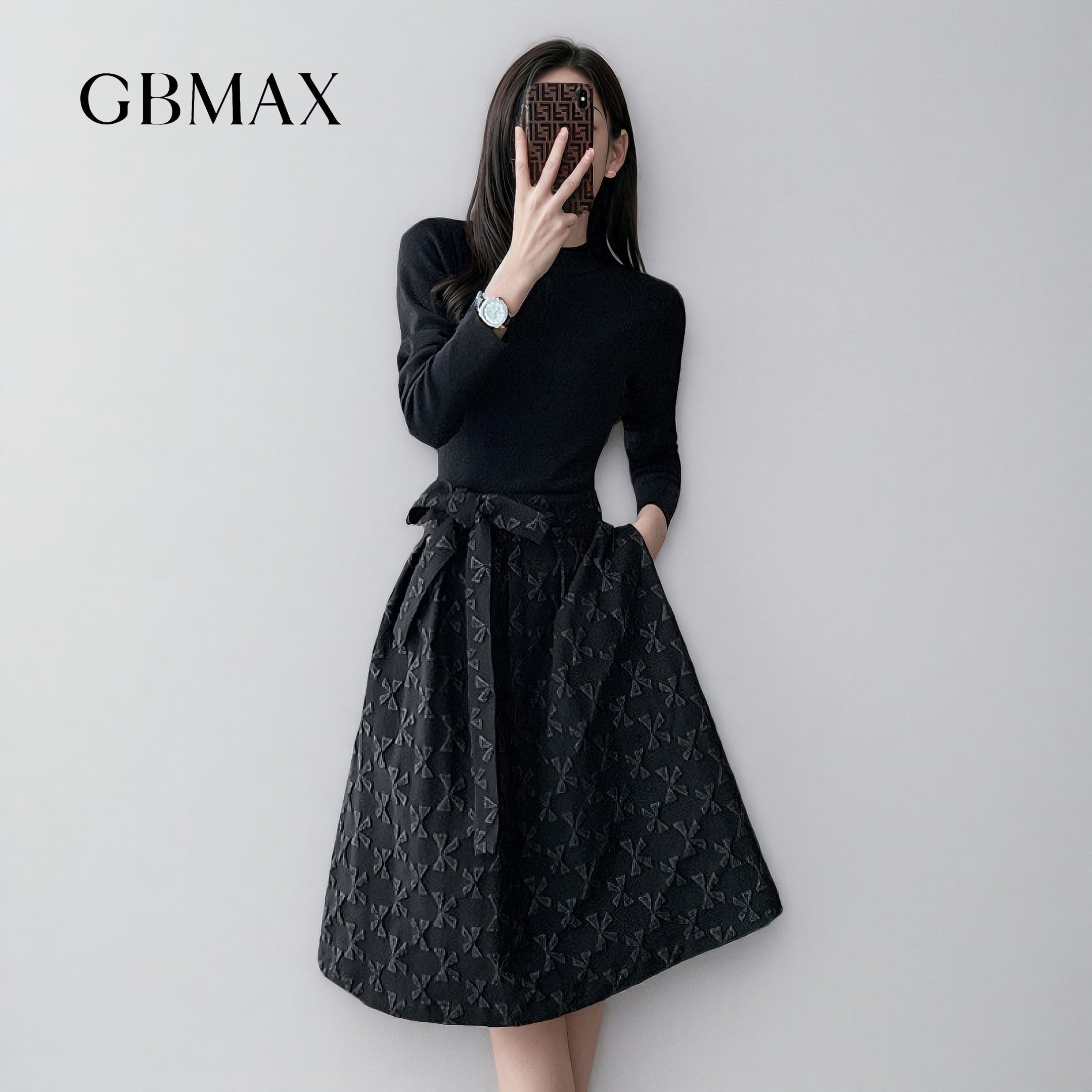 【商场同款】GBMAX国际大牌秋冬收腰显瘦假两件时尚小香风连衣裙