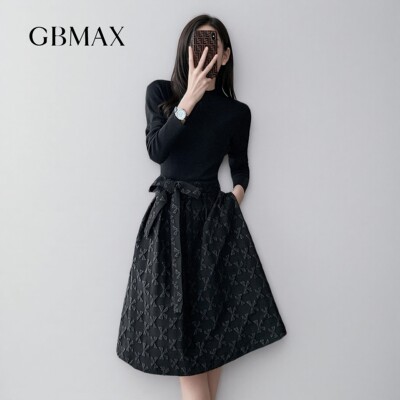 【商场同款】GBMAX国际大牌秋冬收腰显瘦假两件时尚小香风连衣裙