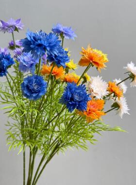 仿真花5头矢车菊雏菊清新假花蓝色韩式花婚庆插花摄影道造景绢布