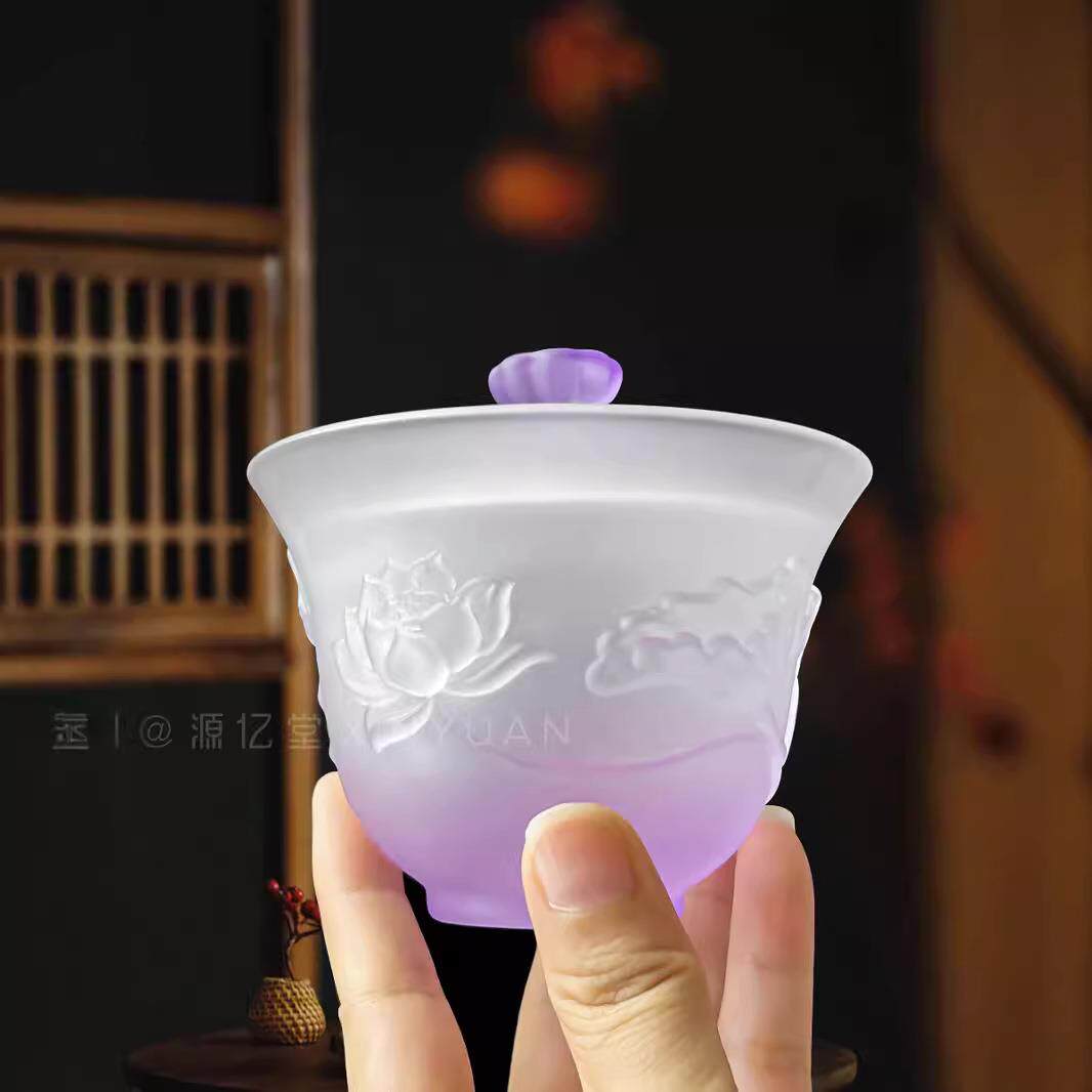九紫离火荷塘月色琉璃三才盖碗茶杯家用高档功夫茶具单个泡茶套装