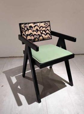 迪网红法式中古风背餐休闲靠54504餐椅昌加尔椅实木椅编藤椅