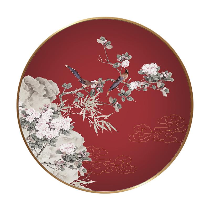 上眉梢梅花圆形挂画新式玄关装饰画喜走廊中道祥和喜庆壁画花鸟客
