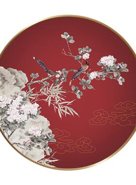 上眉梢梅花圆形挂画新式玄关装饰画喜走廊中道祥和喜庆壁画花鸟客