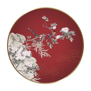 上眉梢梅花圆形挂画新式玄关装饰画喜走廊中道祥和喜庆壁画花鸟客