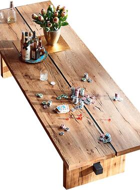 复式办乡村古实木餐桌工业风会议桌欧61945式原木公桌家用饭桌椅