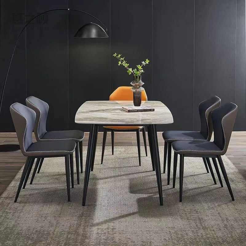 意式岩板餐桌椅组合小户型家用现代简约轻奢亮光面长方形吃饭桌子