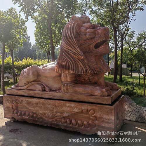 欧洲大爬狮大理石石雕动物一对 西方狮子银行门口雄狮现货
