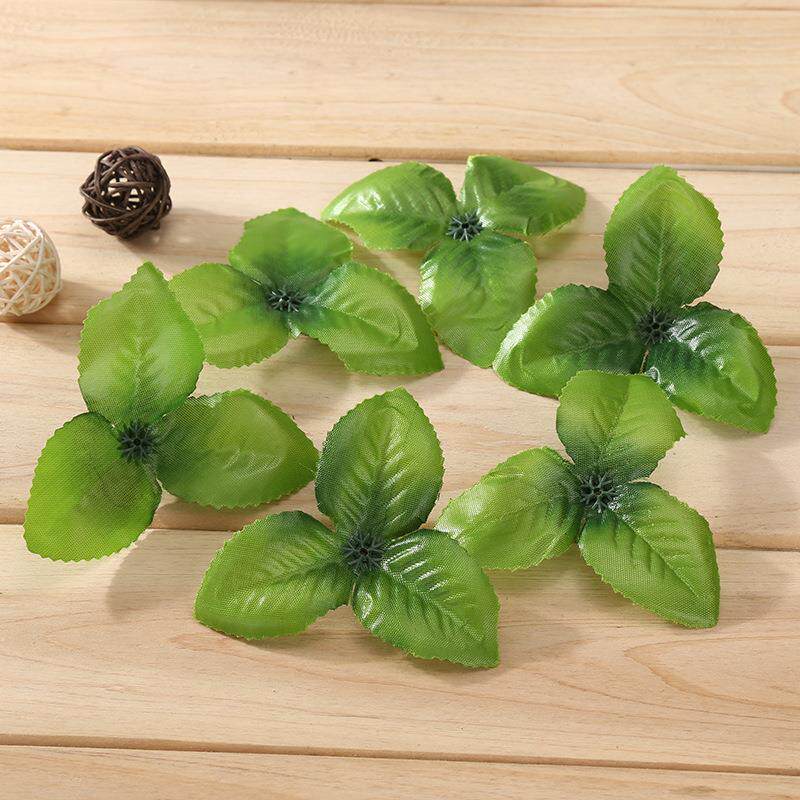 仿真绢花普通三角叶穿花配件材料花叶小孔绿色清明花打底叶便宜
