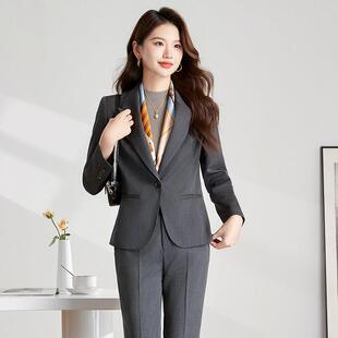 高级灰女西装抗皱通勤正装酒店物业银行高管西服套装工作服上班服