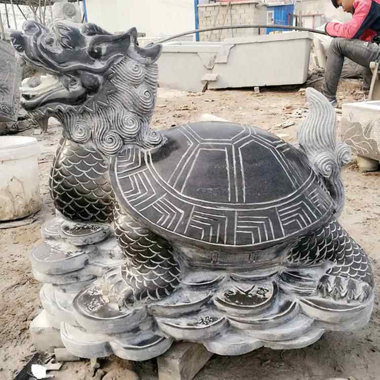 石雕龙头乌龟大理石龙头乌龟摆件水池龙龟雕刻庭院装饰