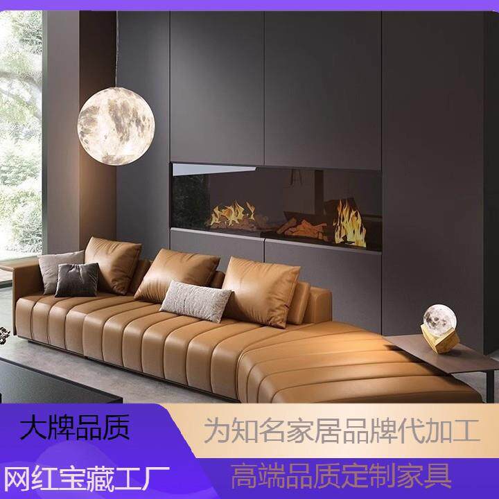 意式轻奢极简钢琴键沙发大户型北欧别墅客厅纳帕皮组合转角沙发