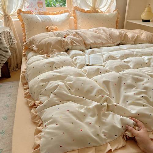 水洗棉双层纱床上四件套公主风被套针织棉床单床品学生宿舍三件套