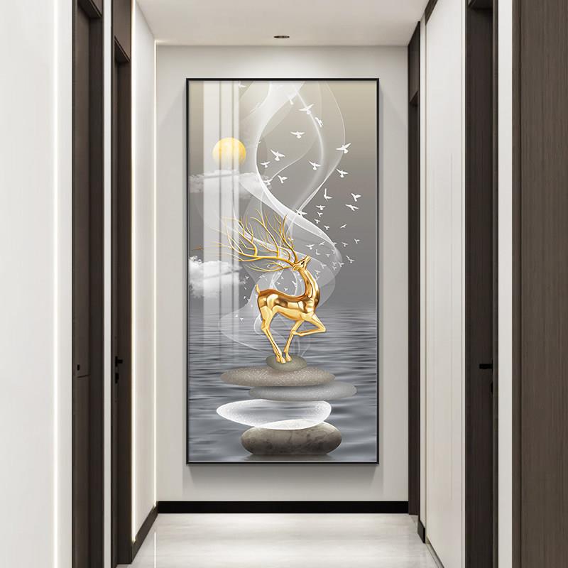 轻奢玄关装饰画 画玄幻大气高档走廊过道挂画 画入户正对门竖版壁