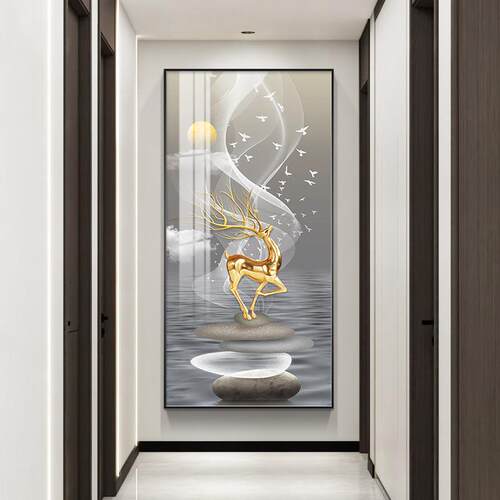 轻奢玄关装饰画玄幻大气高档走廊过道挂画入户正对门竖版壁画