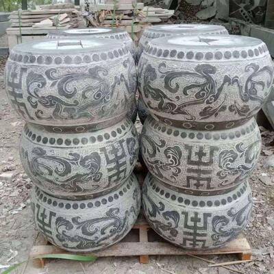 圆形石雕柱基石石墩子仿古柱墩石柱顶石石鼓底座柱础石青石柱墩