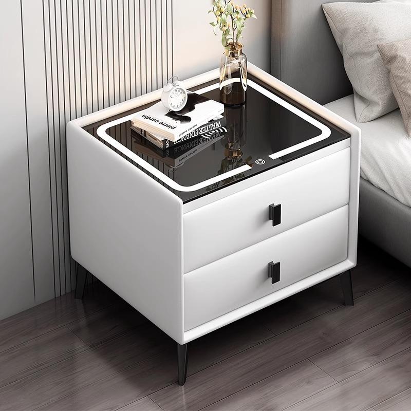 智能床头柜现代简约卧室家用储物多功能全实木无线充电收纳床边柜