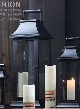 电子蜡烛灯铁艺玻璃落地风灯中式复古手提防风蜡烛台户外庭院烛台