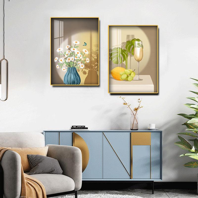 现代简约餐厅装饰画轻奢酒杯花卉饭厅挂画客厅玄关时尚两联墙壁画图片