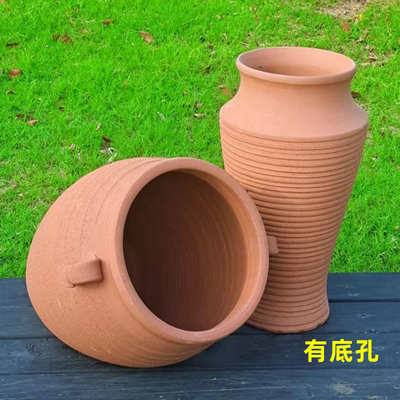 无釉陶盆红陶素烧土陶罐三角梅花盆多肉老桩高筒绿植物透气泥瓦罐