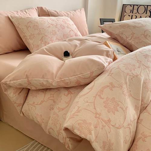 纯棉磨毛提花床上四件套轻奢全棉秋冬季床单被套床笠款三件套床品