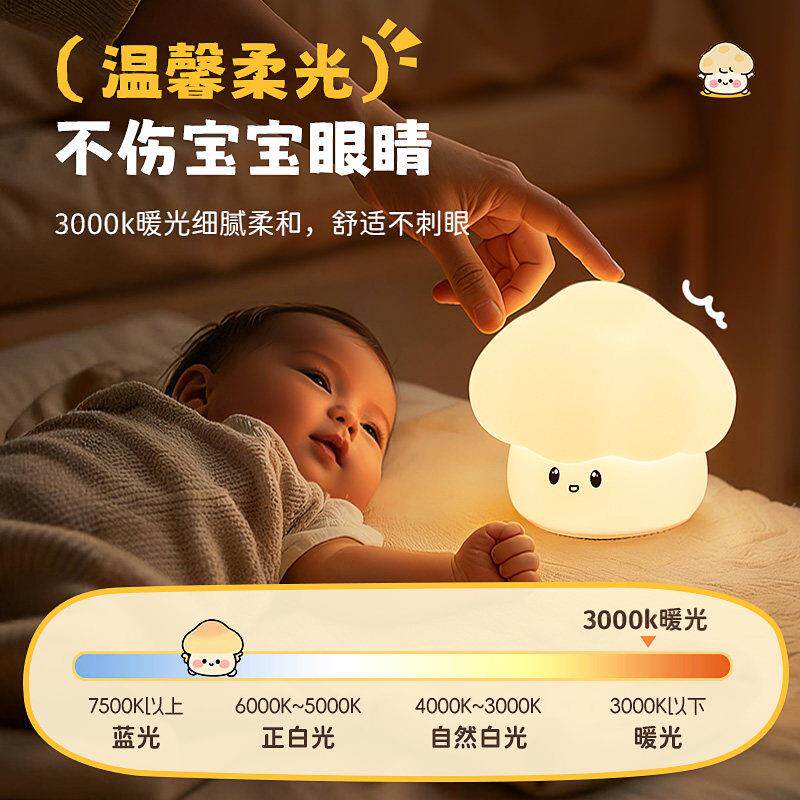 儿哺拍拍小夜灯护眼智月子专用儿童床乳头灯能小花菜矽婴声控台灯