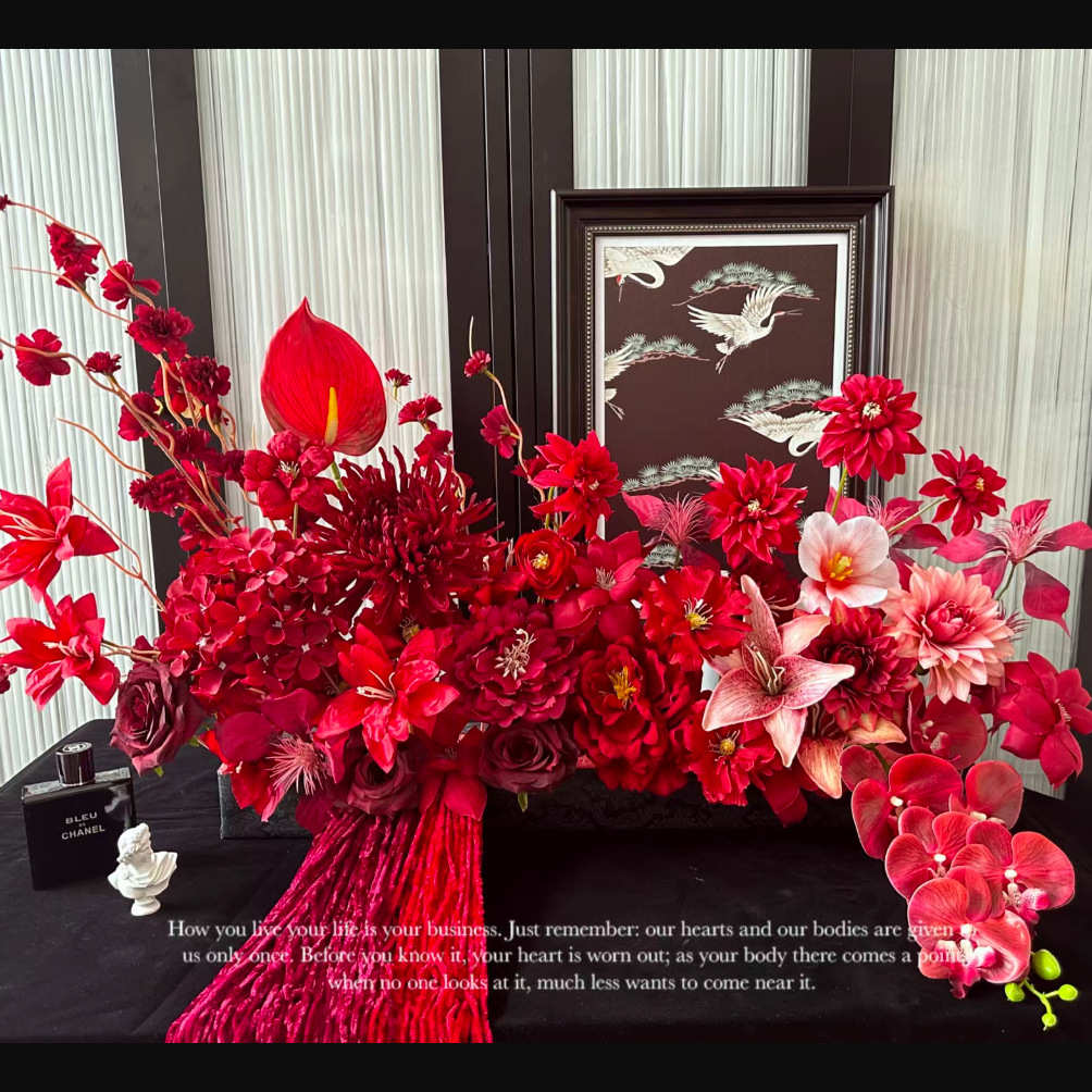 中式房订婚婚材插花抱抱花花桶装红掌饰成品仿真2025婚庆蝴蝶兰新