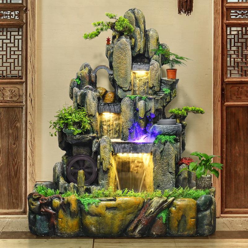 大型流水摆件假山流喷泉加湿装客厅阳台水PNB饰摆饰办公开业摆室