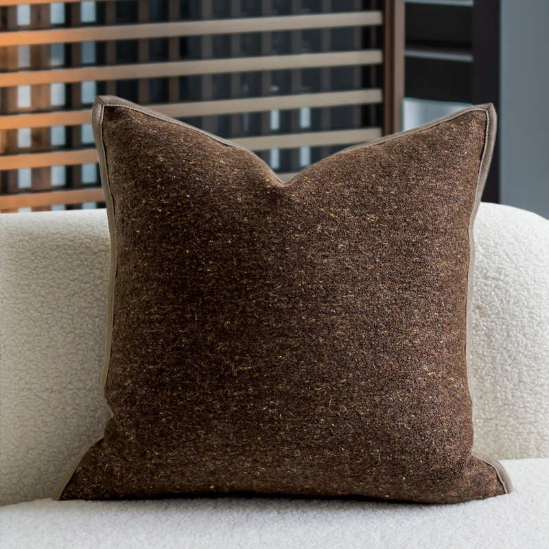 设计师样板间抱枕焦糖色毛呢靠枕现代侘寂风酒店民宿靠垫床头靠包