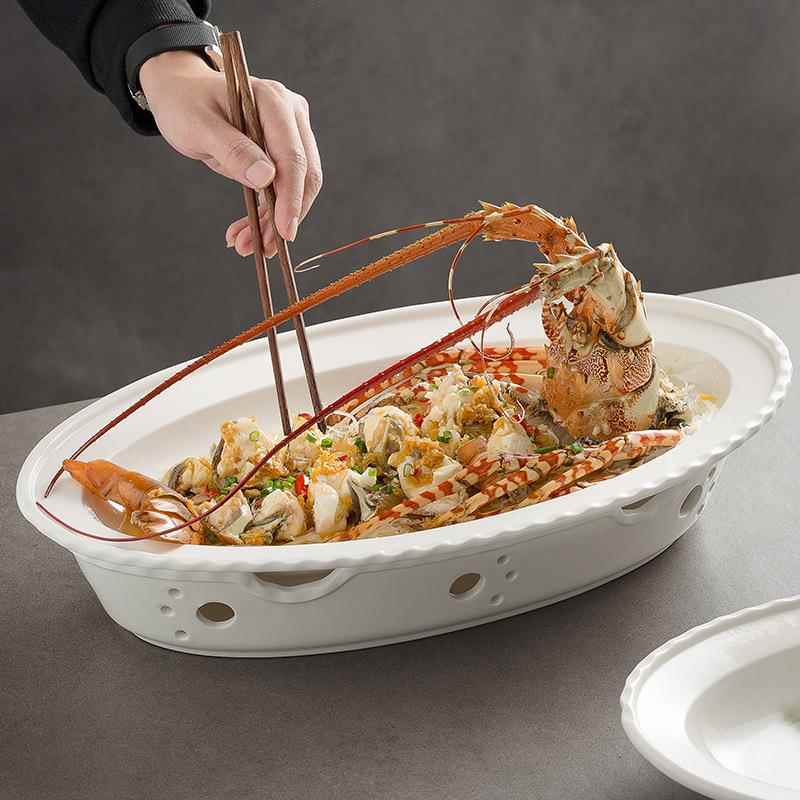 大尺寸鱼盘饭店专用超大蒸鱼盘蜡烛加热保温餐具酒店专用盘子商用