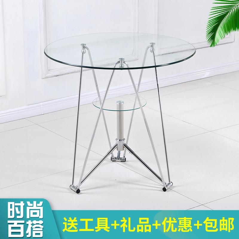 玻璃桌洽谈桌玻璃桌子圆钢化玻璃小圆桌现代简约玻璃圆桌椅组合圆