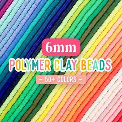 350pcs 6mm Flat Round Polymer Clay Beads, Loose Spacer