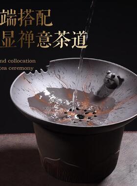 复盖古紫陶荷韵建水茶渣缸大号茶盅盂创SY-20220意中式带茶过滤渣