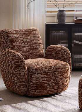 法式复古贝拉沙发椅可旋转单人休闲转椅绿色雪尼尔网红款懒人躺椅