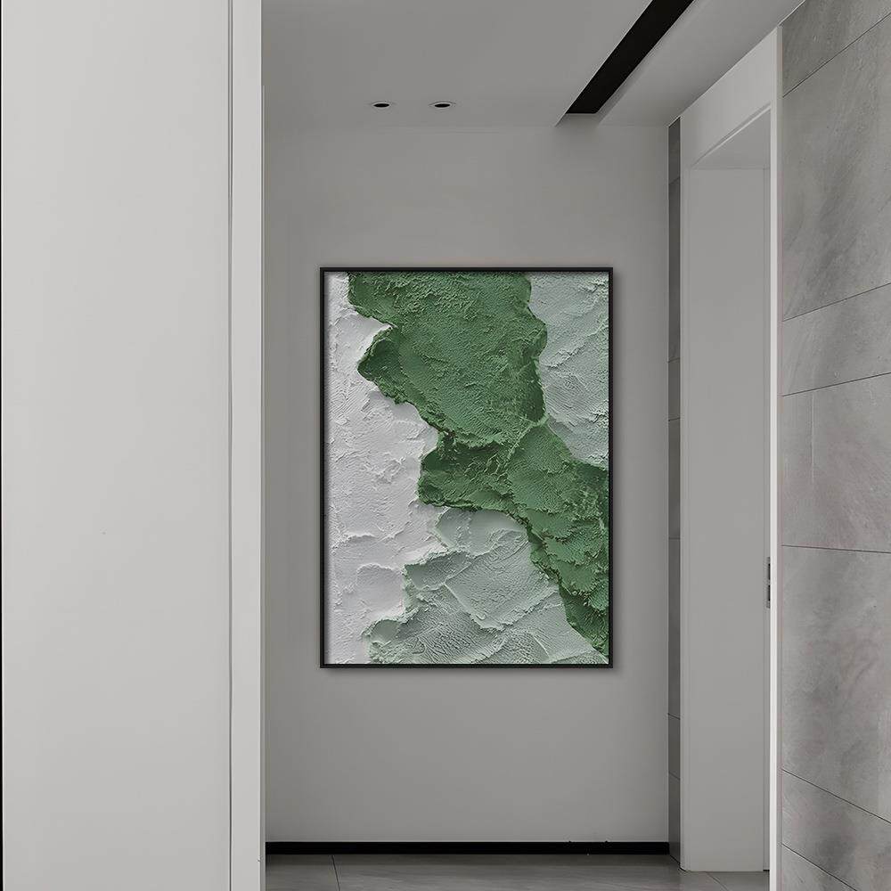 绿色心情手绘油画玄关画石英砂厚肌理油画立体暖色系海浪装饰画