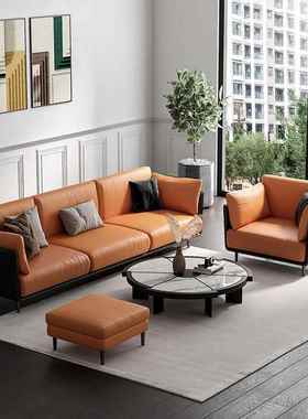 轻奢单人位沙发北欧休闲科技布橙色现代简约客厅家用小户型沙发