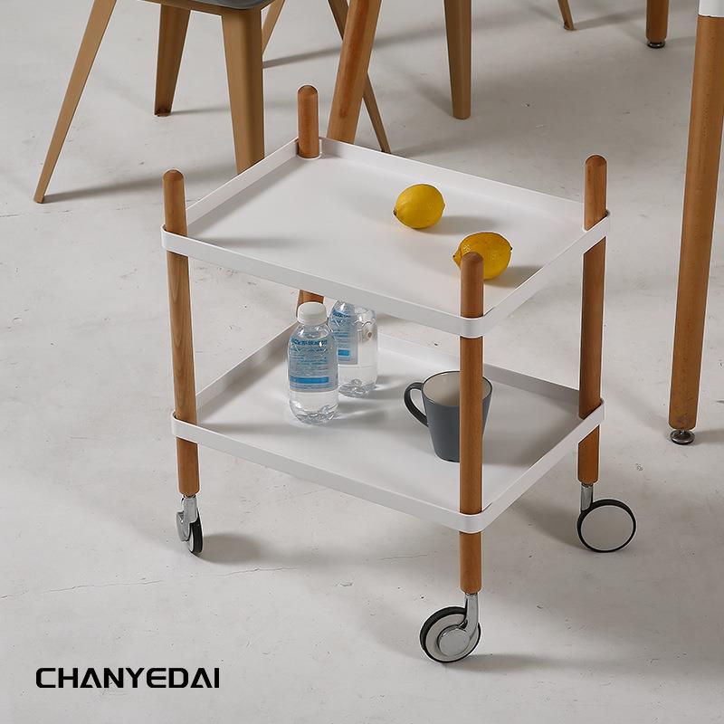 丹麦设计北欧风可移动小茶几边几餐车带轮床边收纳推车置物架小桌