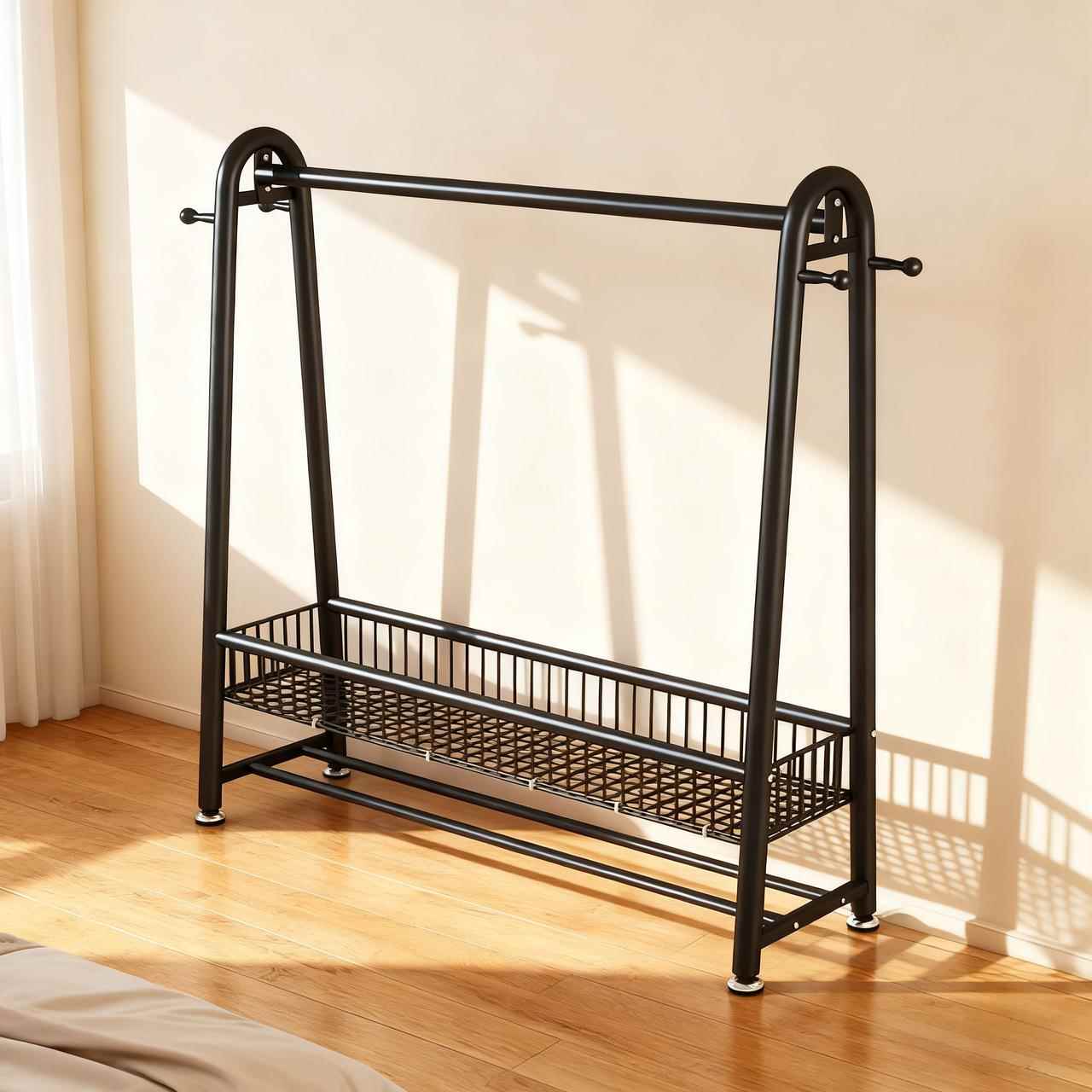 简易衣帽架卧室晾衣架落地室内挂衣服架子家用阳台可移动凉衣杆