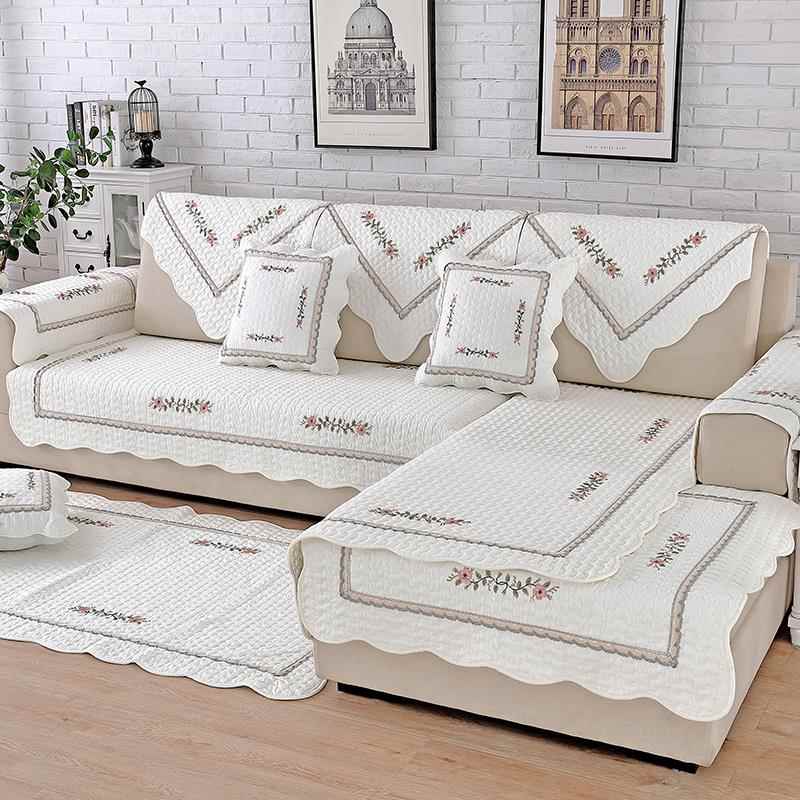 正品全棉刺绣沙发垫四用防滑季布艺坐简垫约现代实木沙通发套罩盖