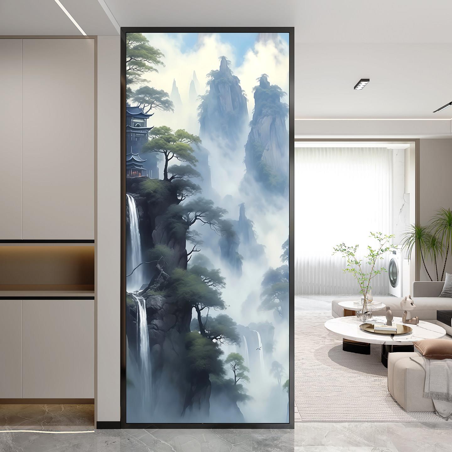 定制彩绘艺术玻璃屏风隔断客厅入户玄关遮挡墙卫生间洗手台半墙架