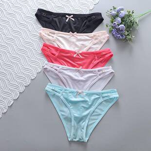 Womens Daily 5Pcs Plain Ring Linked Thongs Panties For Women