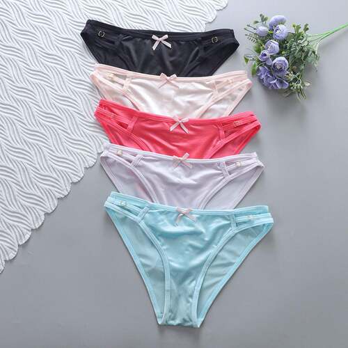 Womens Daily 5Pcs Plain Ring Linked Thongs Panties For Women