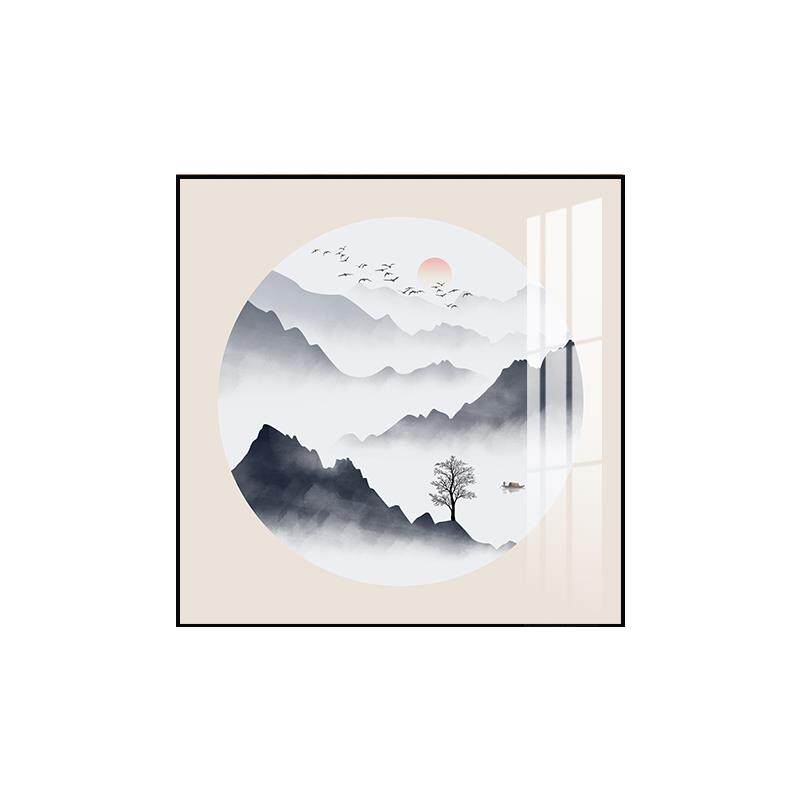 新中式玄关装饰画风景山水画走廊过道壁画客厅方形饭厅办公室挂画