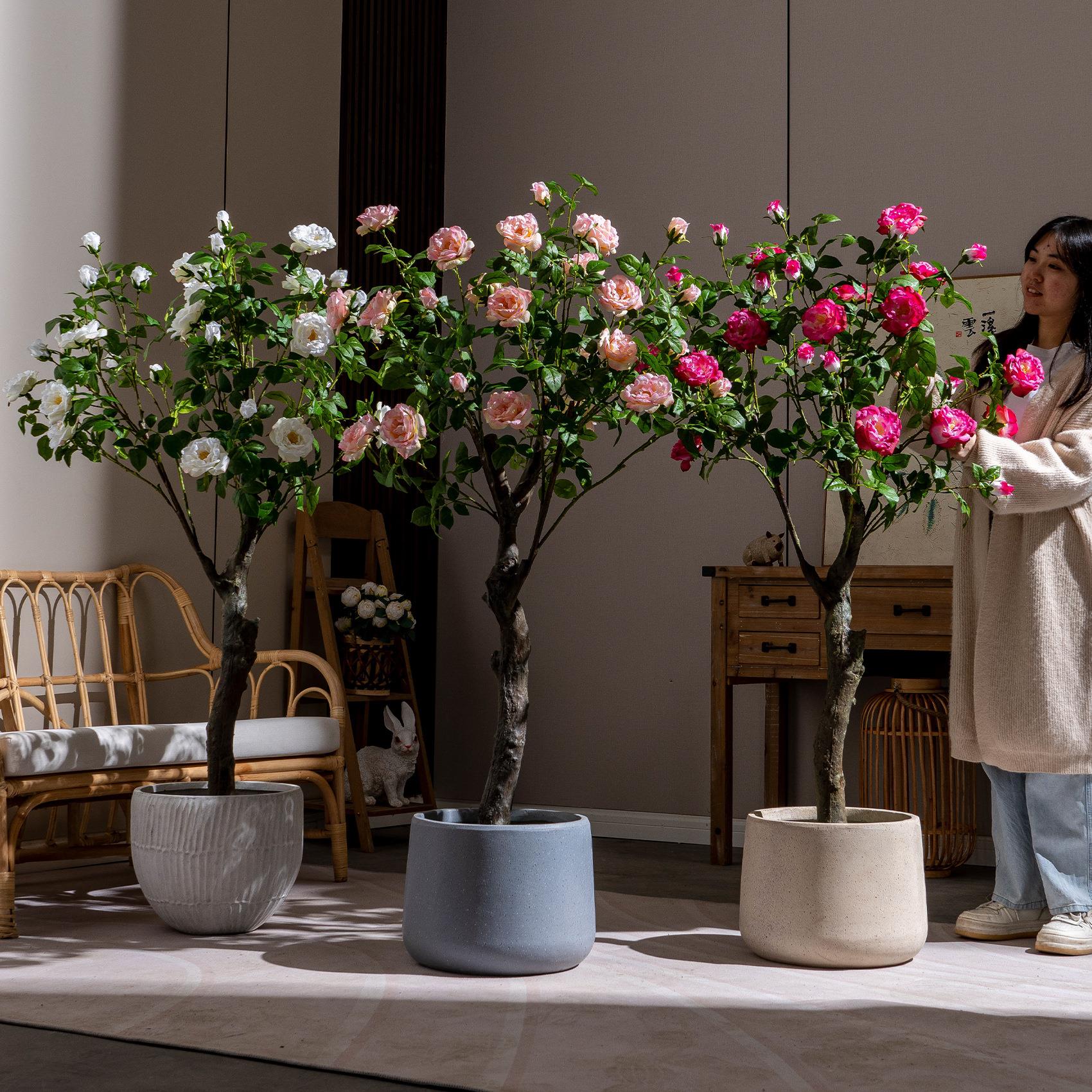 高级仿生绿植物玉兰假花树盆栽室内客厅装饰花仿真假植物月季花树