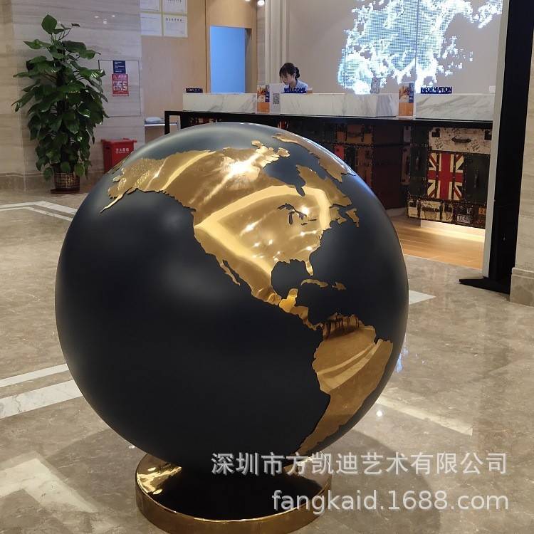 不锈钢酒店地球仪摆件凯里亚德大堂中心软装饰品艺术雕塑铁艺