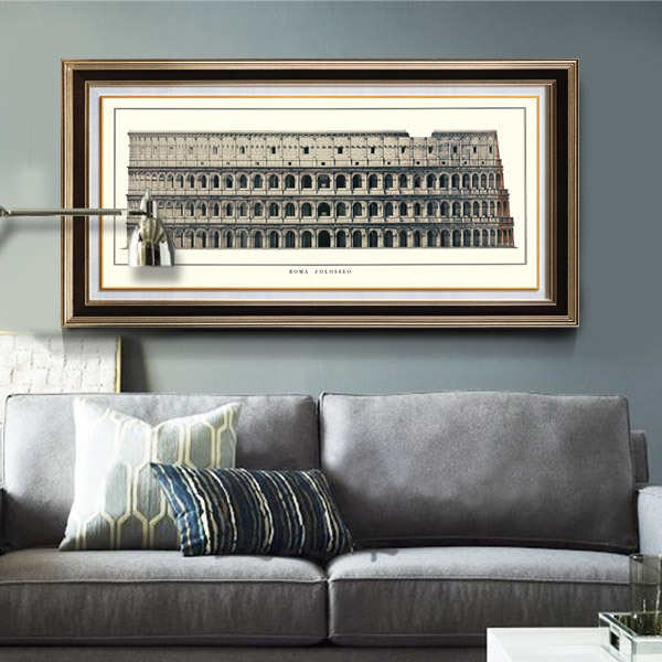 建筑美式卧室横版欧式装饰画床头画墙壁沙发挂画复古客厅玄关背景图片