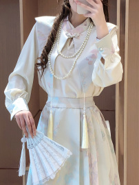 新中式春装气质甜美设计感衬衫，配披肩提花百褶半身裙套装2024春季