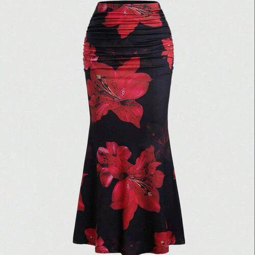 Elegant Light Floral Print Skirt , Fitted , Soft and Comfort